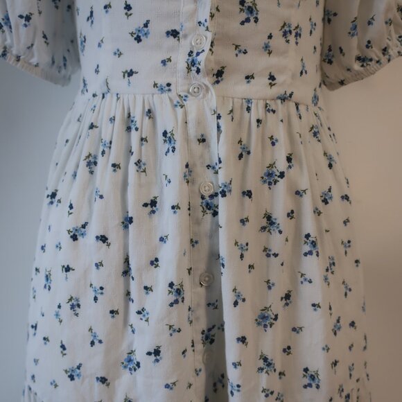 Womens RAHI White, Blue Floral Design Button Down Short Sleeve Midi Dress XS - Picture 5 of 11
